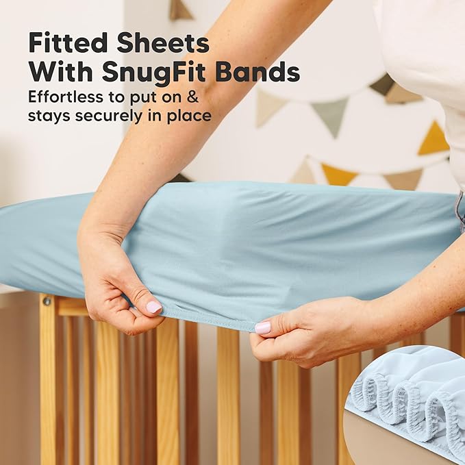 2-Pack Waterproof Crib Mattress Protector Cover Fitted - Quiet Baby Crib Mattress Pad Sheets, 52" x 28" Soft Quilted Cotton Baby Sheet, Machine Washable, Easy Fit, Durable (Glacier/Quin)
