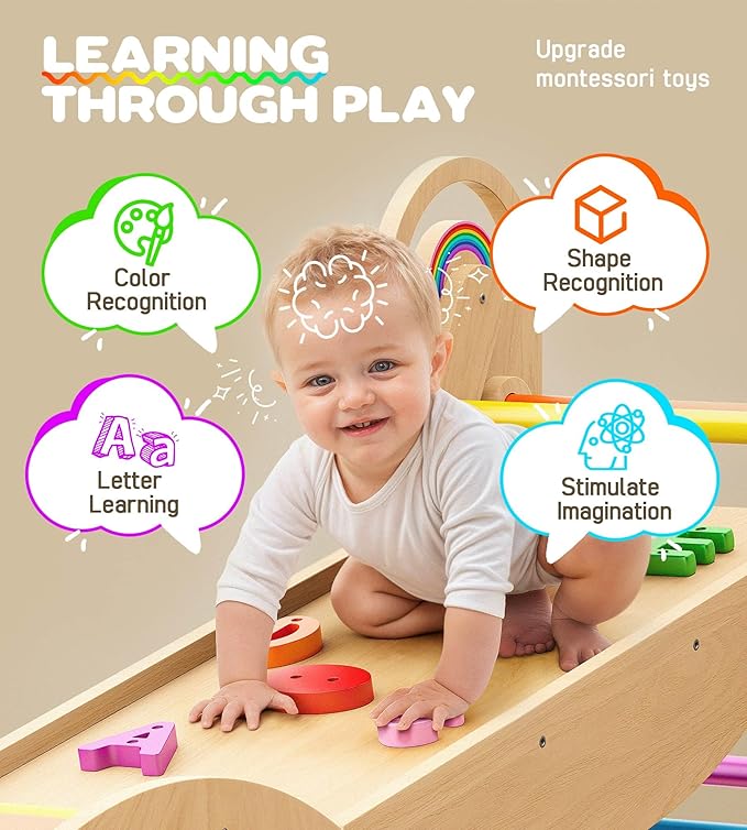 Pikler Triangle Set, 9-in-1 Montessori Climbing Toy for Toddlers, Foldable Wooden Indoor Jungle Gym & Playground Climber for Learning and Motor Skills (18 Months–7 Years)