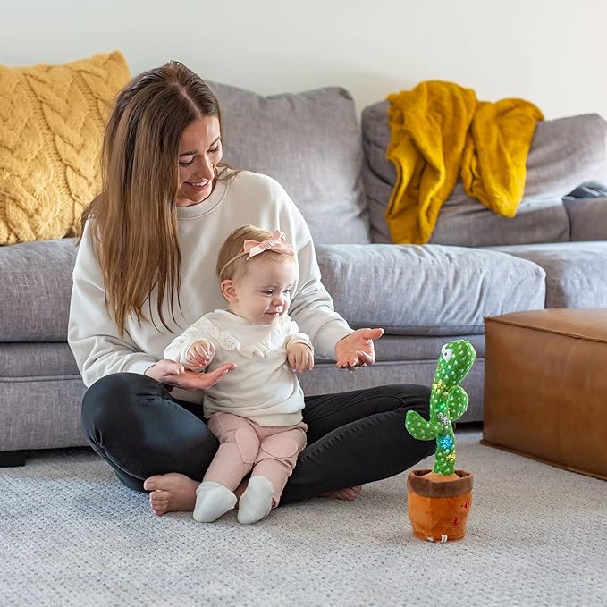 Dancing Cactus Mimicking Toy for Baby - Talking Cactus That Mimics and Sings - 125 Songs 35 Nursery Rhymes for Toddlers and Up | Repeats, Mimics and Wiggles with Dazzling LED Lights