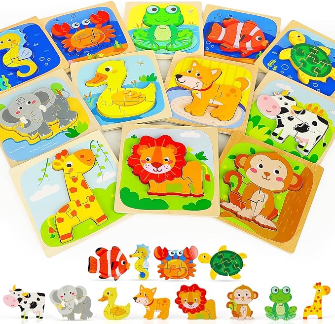 TOY Life Wooden Puzzles for Toddlers 2-4, Montessori Toys for 1 2 3 Year Old Boys Girls, Animals Puzzles Educational Learning Toys 2 Year Old, Christmas Stocking Stuffer for Kids Ages 1-3 2-4