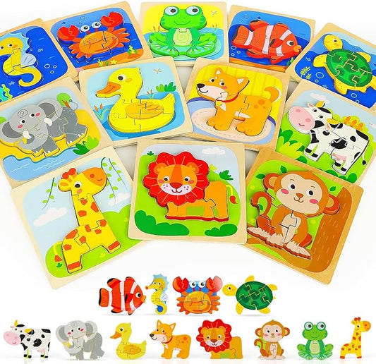 TOY Life Wooden Puzzles for Toddlers 2-4, Montessori Toys for 1 2 3 Year Old Boys Girls, Animals Puzzles Educational Learning Toys 2 Year Old, Christmas Stocking Stuffer for Kids Ages 1-3 2-4