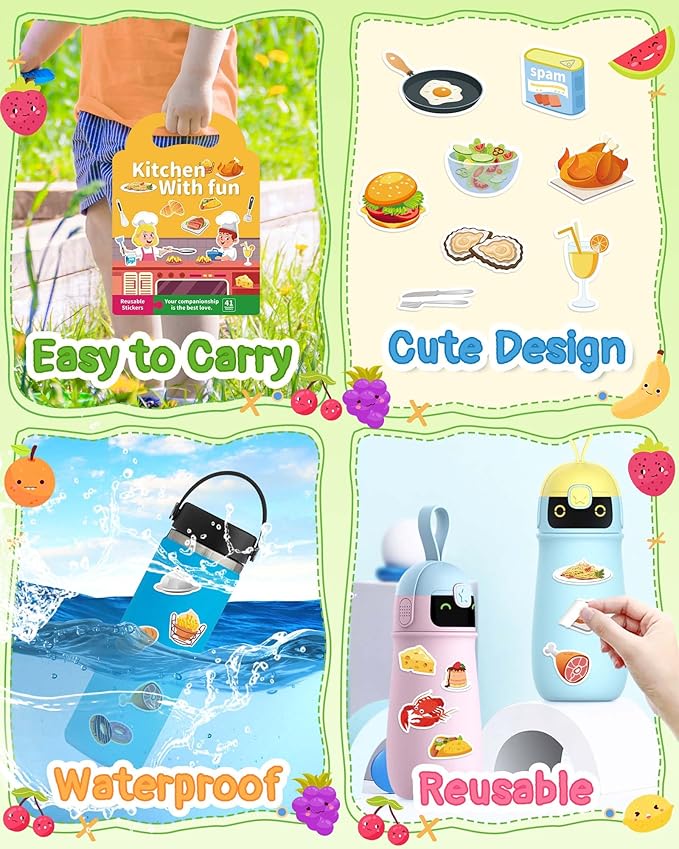 Benresive Reusable Sticker Books for Toddlers, Fun Travel Stickers for Kids, Toddler Sticker Book, Crafts Activities for Toddlers, 3 and Up Birthady Gifts - Kitchen