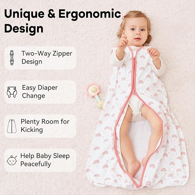 Baby Sleep Sack 12-18 Months 3 Pack 100% Cotton Lightweight 0.5 TOG Wearable Blanket Baby Sleep Bag with 2-Way Zipper for Infant Toddler Pink