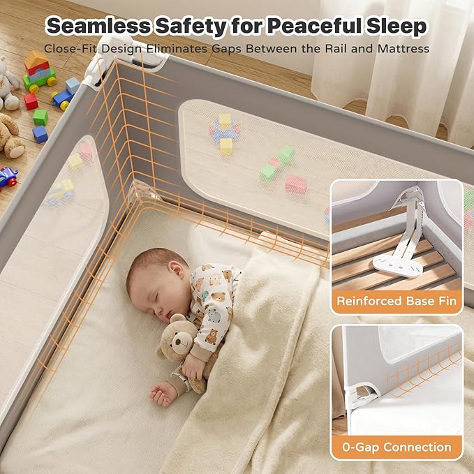MagicFox 3 Piece Full Size Bed Rail for Toddlers, Upgraded Height Adjustable Baby Bed Rail Guard, Thickened Child Safety Bed Rails for Full Size Beds (74.8"x74.8"x54" Gray)