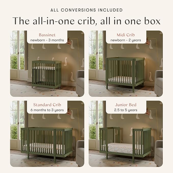 Babyletto Pogo 8-in-1 All-Stages® Convertible Crib - Conversion Kits for Bassinet, Midi Baby & Full-Size Crib to Toddler Bed, Daybed, and Baby Bed - GREENGUARD Gold Certified - Portable & Adjustable