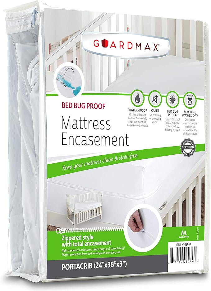 Guardmax Jersey Knitted Mini Crib Size Zippered Mattress Encasement - Waterproof & Bed Bug Proof Mattress Protector - Comfortable, Soft, and Noiseless Zippered Bedding - Dust Mite Proof (24 x 38 x 3)