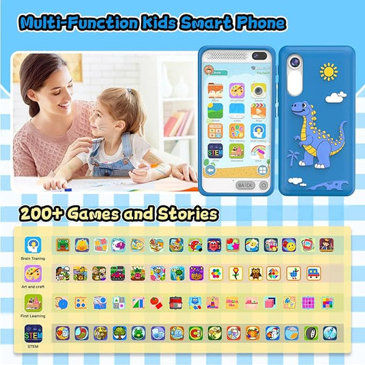 Kids Smart Phone Toys for Boys Girls, Christmas Birthday Gifts for Kids Cell Phone Toy, Mini Smart Phone Toys with Dual Camera, Game, Music Player, 8GB Card (Blue)
