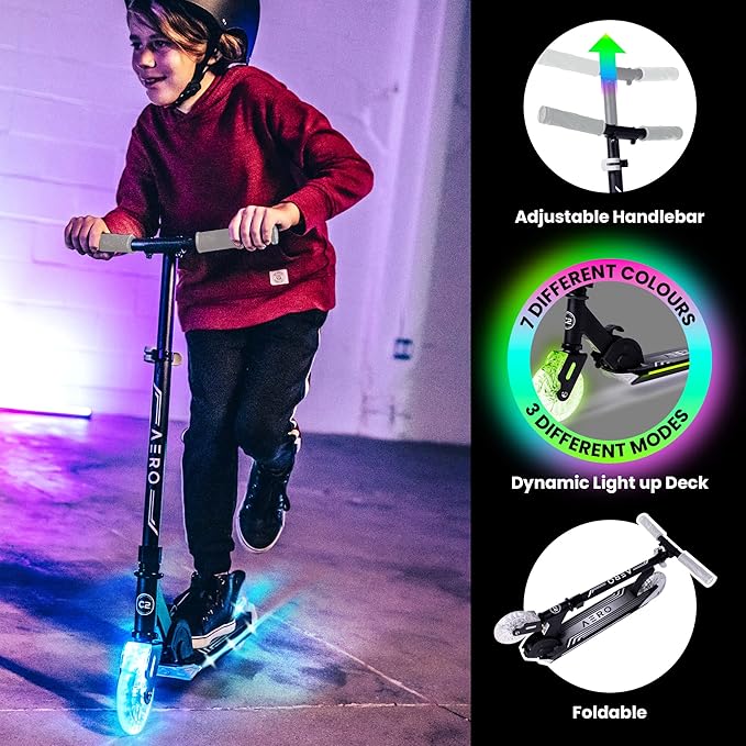 Aero Scooter for Kids 5-12 | Dynamic Lights, Hand Brake & Shock Absorption | Boys Girls 2 Wheels Kick Scooter | Foldable & Height Adjustable