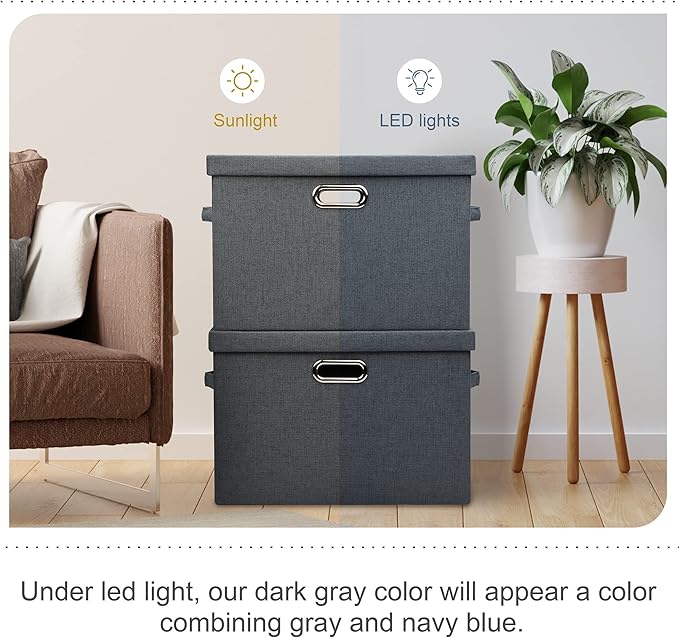 Graciadeco Large 17" 36 Quart Collapsible Stackable Storage Bins with Lids, 3 Packs Dark Gray Foldable Fabric Closet Storage Boxes with Lids, Heavy-duty Linen Cube Baskets(17x12x11)