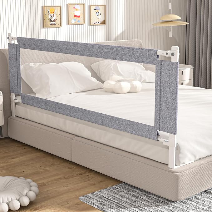 Bed Rail Guard for Toddlers, 1-Piece Adjustable Height Baby Bed Rail, Kids Safety Guard Rails for Twin Full Queen King Size (Gray, 1 Side:60")