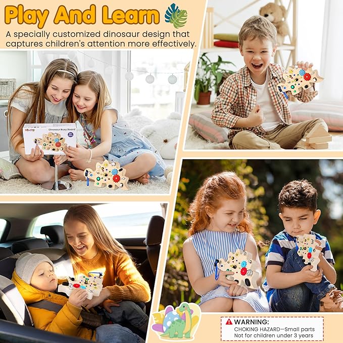 Busy Board, Montessori Toys for 3 Year Old, Baby Sensory Toys for Toddlers with 12 LED Light,Wooden Toddler Busy Board Baby & Toddler for Learning Activity, Light Switch Toys for Toddlers