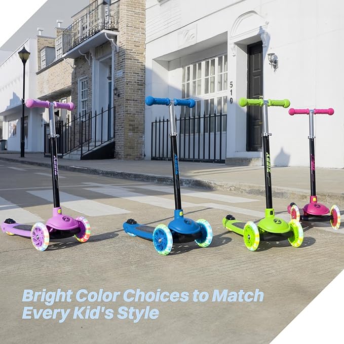 ZIFFY Multicolor 3 Wheel Scooter for Kids 3-5, Toddler Kick Scooters with LED Light-Up Wheels for Boys and Girls, 5 Adjustable Height and Lean-to-Steer Design, Support up to 110 lbs by JOVA