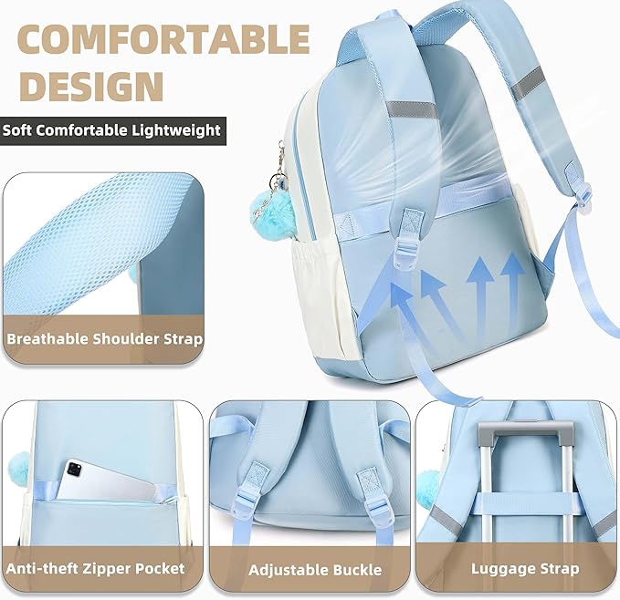 AO ALI VICTORY Laptop Backpack 16 Inch Kids Elementary Middle High School Bag College Backpacks Women Work Business Back Pack Travel Rucksack Large Bookbag for Teens Girls Womens Students,Blue