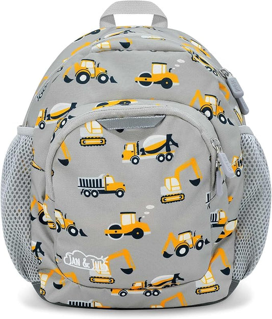 JAN & JUL Water Resistant Lightweight Backpack for Boys, Small Schoolbag for Toddlers (Grey Construction, One Size)