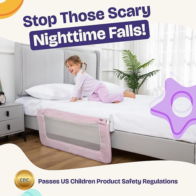 ComfyBumpy 1-Pack Bed Rail for Toddlers 35.5" L x 19.5" H | Toddler Bed Rails for Twin, Full & Toddler Bed Size | Swing Down Bed Rail Guard | Baby Bed Side Rail for Kids | Pink