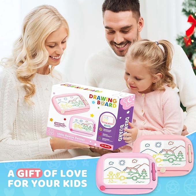 Toddler Toys for 1-3 Year Old Girls, 2 Pack Magnetic Drawing Board, Learning & Educational Magna Doodle Pad for Toddler, Christmas Birthday Gift for 1 2 3 Year Old Baby Kids