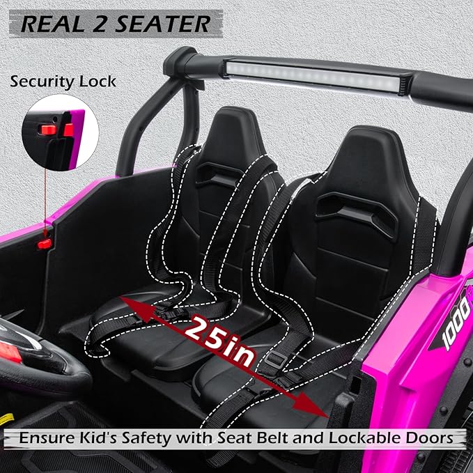 MOLACHI 24V Kids Ride on UTV Car,4WD Battery Powered Electric Vehicle for Kid, 2 Seater Ride On Truck with Remote Control,Safety Belts,3 Speeds,Bluetooth (Pink)