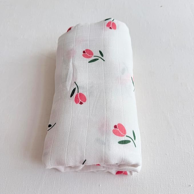 Ali+Oli Muslin Swaddle Blanket for Baby (Tulip) Large 47" x 47" Soft Rayon Made from Bamboo & Organic Cotton, Machine Washable Receiving Blanket Wrap for Newborn to Toddler