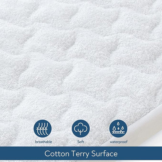 Pack and Play Mattress Pad Protector 38" x 26", 2 Pack Waterproof Pack and Play Cover Sheets, Compatible with Graco Pack n Play, Baby Trend, Dream On Me & Pamo Babe, Quilted Cotton Terry Surface