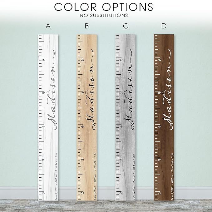 Wooden Kids Growth Height Chart Ruler for Boys and Girls Painted or Engraved (Classic Script)