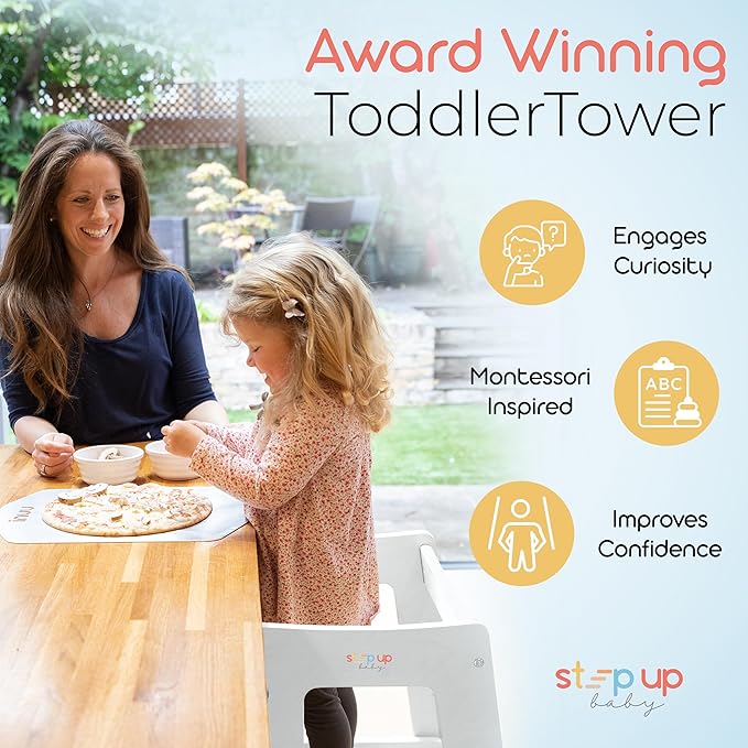 Stepup Baby Toddler Step Stool - Adjustable Height Kids Helper Step Stool, Durable, Non-Slip Platform for Bathroom Sink & Kitchen Counter, Toddler Tower for Exploration and Growth - White