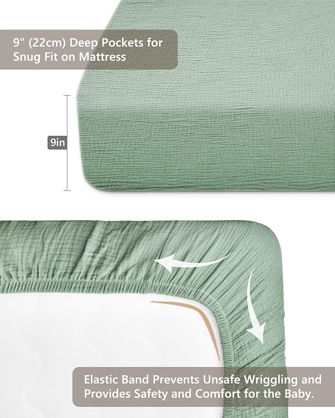Crib Sheets for Baby Boy Girl 2 Pack, Fitted Crib Mattress Sheet 28" x 52", Muslin Toddler Bedding with Neutral Style, Nursery Bedding Essentials (Sage & Flower-B)