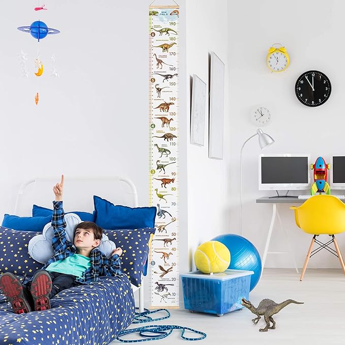 LIFELIKO Personalised Growth Chart for Dinosaur Lovers, Removable Wall Ruler for Boys and Girls, Kid’s Room Decoration (White)