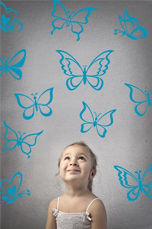 Butterfly Wall Art Vinyl Stickers DIY Nursery or Girls Room Decor Peel and Stick Butterflies Decals (Teal, 55x58 inches)