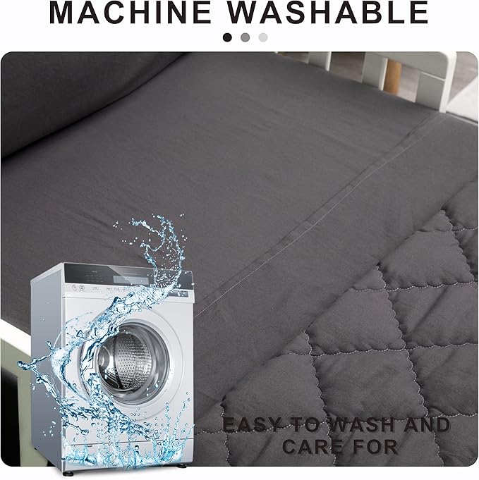 FLXXIE 4 Pieces Toddler Bedding Set, Soft and Breathable Microfiber Crib Sheet Set, Includes Quilted Comforter, Flat Top Sheet, Fitted Sheet, Envelope Pillow Case for Boys and Girls, Dark Grey