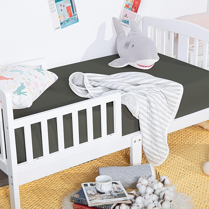 NTBAY 100% Brushed Microfiber Fitted Crib Sheet, Super Soft and Cozy 28x52 Crib Sheet for Standard Crib and Toddler Mattresses, Boys, Girls, Unisex, Dark Grey, 28x52 Inches