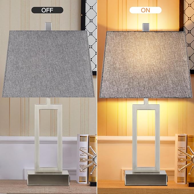 Lolikit 23.5" Touch Control Table Lamps, Metal Bedside Lamp for Bedroom Set of 2 with USB A+C Ports & AC Outlet, 3-Way Dimmable Nightstand Lamp for Living Room (LED Bulb Included)