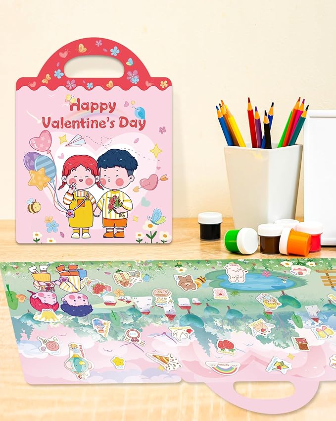 Benresive Reusable Sticker Books for Toddlers, Fun Travel Stickers for Kids, Toddler Sticker Book, Crafts Activities for Toddlers, 3 and Up Birthady Gifts - Valentines