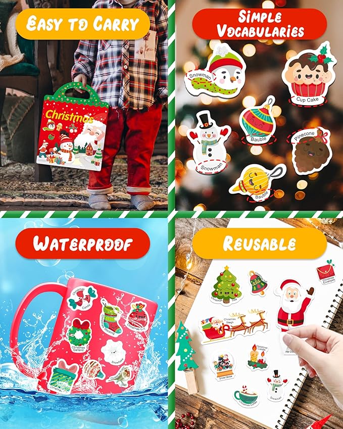 Benresive Reusable Sticker Books for Toddlers, Fun Travel Stickers for Kids, Toddler Sticker Book, Crafts Activities for Toddlers, 3 and Up Birthady Gifts - Christmas