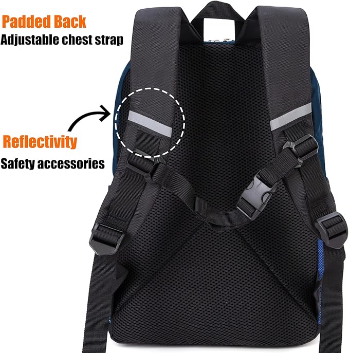 HawLander Little Kids Backpack for Boys or Girls, Toddler School Bag Fits 3 to 6 years old, Navy blue, 15 Inch