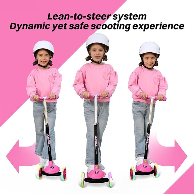 ZIFFY Multicolor 3 Wheel Scooter for Kids 3-5, Toddler Kick Scooters with LED Light-Up Wheels for Boys and Girls, 5 Adjustable Height and Lean-to-Steer Design, Support up to 110 lbs by JOVA