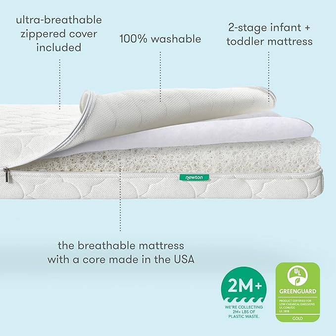 Newton Baby Crib Mattress and Toddler Bed - Ultra-Breathable Proven to Reduce Suffocation Risk, 100% Washable, 2-Stage, Non-Toxic Better Than Organic, Removable Cover - Deluxe 5.5" Thick - White