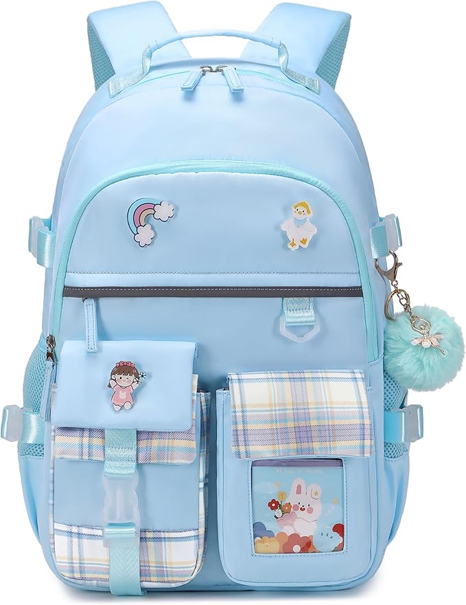 KIDNUO Backpack for Girls, 15.6 Inch Laptop School Bag Kids Kindergarten Elementary College Backpacks Large Bookbags for Teen Girl Women Students Casual Travel Daypacks (Blue)