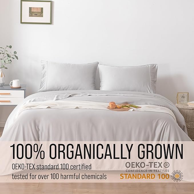 Bella Coterie Luxury Bamboo Viscose Queen Size Flat Sheet | 100% Organically Grown | Ultra Soft | Cooling for Hot Sleepers [Grey Mist]