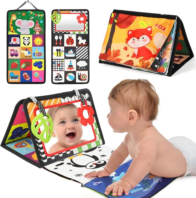 Tummy Time Toy - Black and White High Contrast Baby Toys for Newborn - Baby Visual Stimulation Mirror - Montessori Sensory Crinkle Toy for Infant 0-3-6-12 Months - Boy Girl Gift