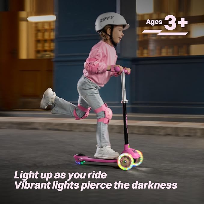 ZIFFY Multicolor 3 Wheel Scooter for Kids 3-5, Toddler Kick Scooters with LED Light-Up Wheels for Boys and Girls, 5 Adjustable Height and Lean-to-Steer Design, Support up to 110 lbs by JOVA