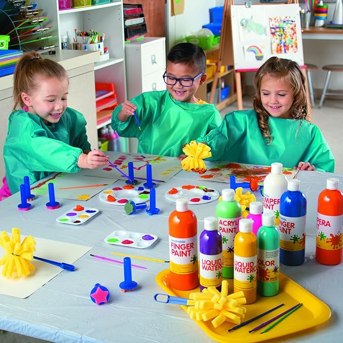 Fun Express Washable Tempera Paint Set for Kids - 10 Bright Colors in 16oz Squeeze Bottles | Bulk Craft Paint for Classroom, School, Preschool & Art Projects | Rainbow Colors
