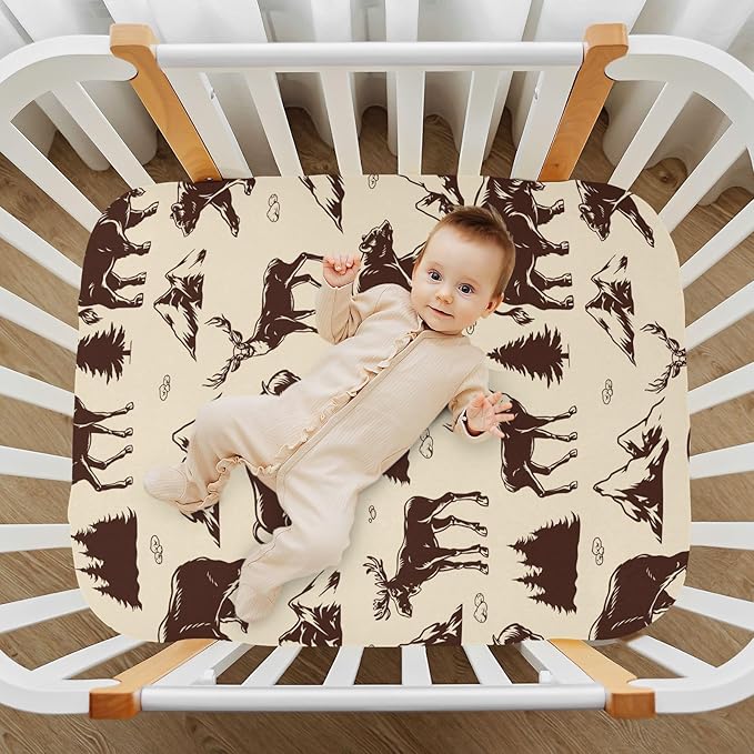 Fitted Crib Sheets for Baby Boys or Girls Soft Breathable Baby Play Yard Sheet for Standard Size Crib Mattress 39x27in National Park Deer Bear Moose