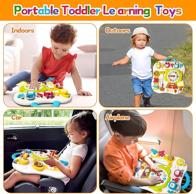 Montessori Busy Board Sensory Toys for Toddlers 1-3, Activity Music & LED Light Up Montessori Toys for 2+ Year Old, Travel Toys for 2 Year Old Boys & Girls, 2025