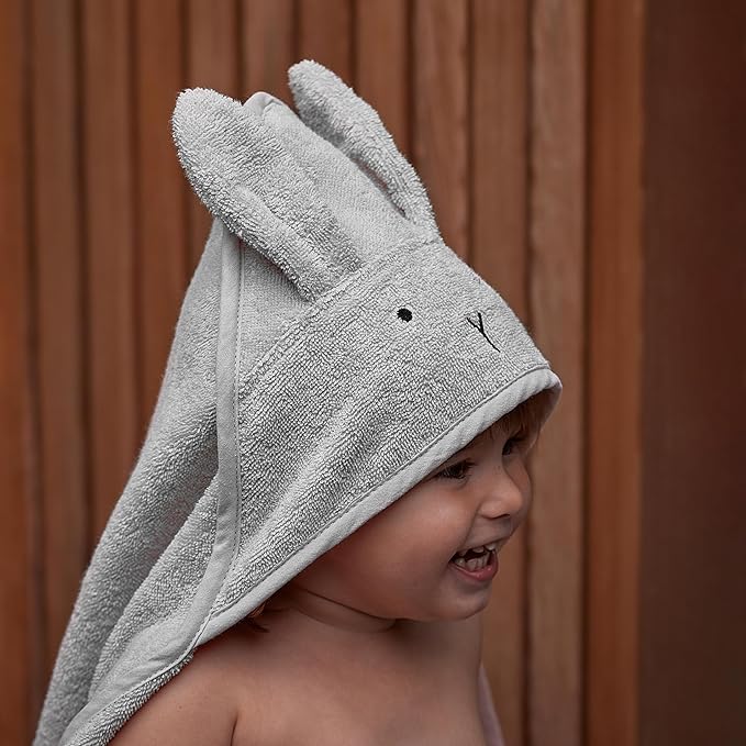 Baby Hooded Towel – Organic Cotton Baby Bath Towels – Baby Towels, Baby Bath Towels for Baby Boy, Baby Girl, 32" x 32" Super-Soft and Absorbent Baby Towels for Newborn (Rabbit - Pearl Grey)
