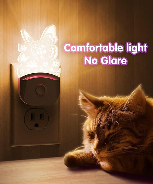 L LOHAS LED Kids Night Light, Butterfly Night Light for Kids, Dusk to Dawn Night Lights, RGB+Soft White 3000K, Nightlight for Girls Room Decor, Nursery, Baby Room[2 Pack]