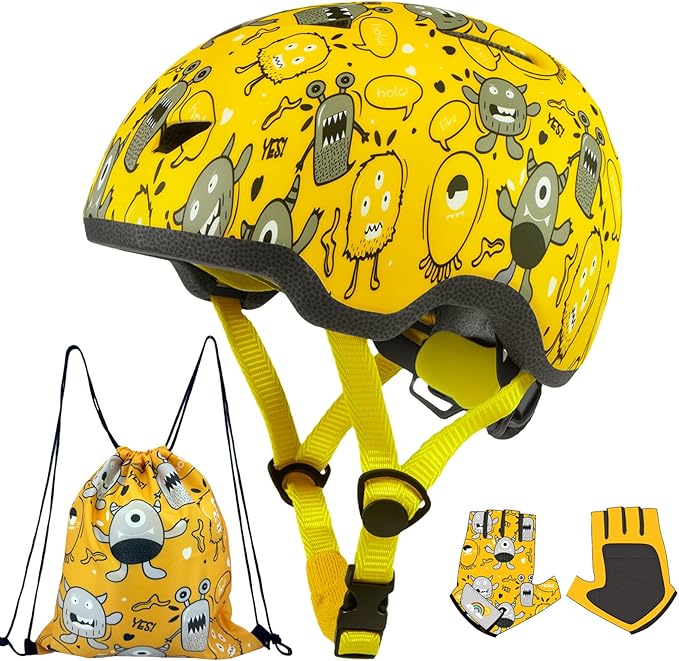 Toddler Bike Helmet with Gloves and Backpack Set, 3 Sizes for Baby Infant to Kids Ages 1-3 3-5 5-8+, Adjustable Boys Girls Bike Helmet for Bicycle/Scooter/Skateboard/Roller Skate