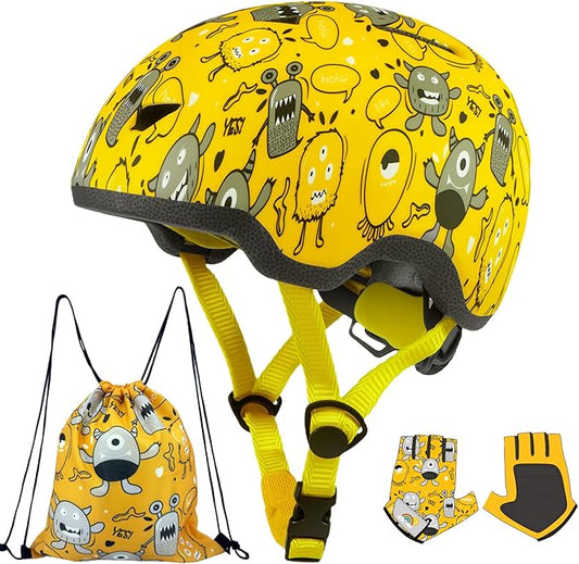 Toddler Bike Helmet with Gloves and Backpack Set, 3 Sizes for Baby Infant to Kids Ages 1-3 3-5 5-8+, Adjustable Boys Girls Bike Helmet for Bicycle/Scooter/Skateboard/Roller Skate