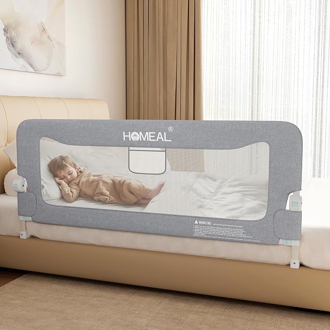 HOMEAL Bed Rail for Toddlers, 59in Foldable Toddler Bed Rails with U-Shape Base Twin Full Queen King Size Beds, Grey 1 Pack