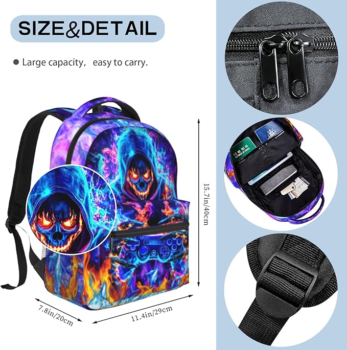 Nebcog Boys Backpack For Kids School Backpack For Boys Children Game Bookbag Teens Elementary Middle School Backpacks for Boy 6-18 Waterproof Lightweight 17 Inches Travel Back Pack