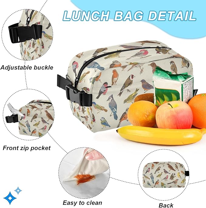 Jucciaco Vintage Birds Backpack with Lunch Bag, School Travel Backpack for Teens Boys Girls Kids Backpacks Set